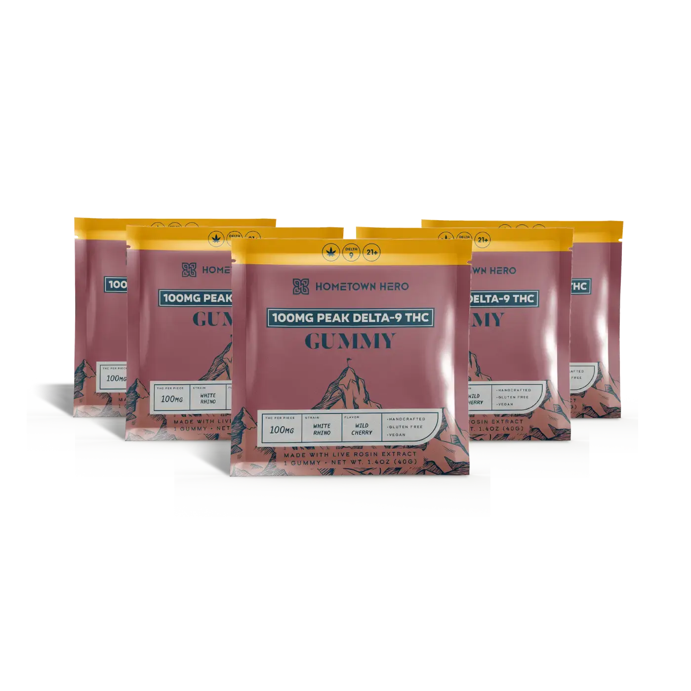 5 packs of 100mg Delta-9 Gummies Wild Cherry