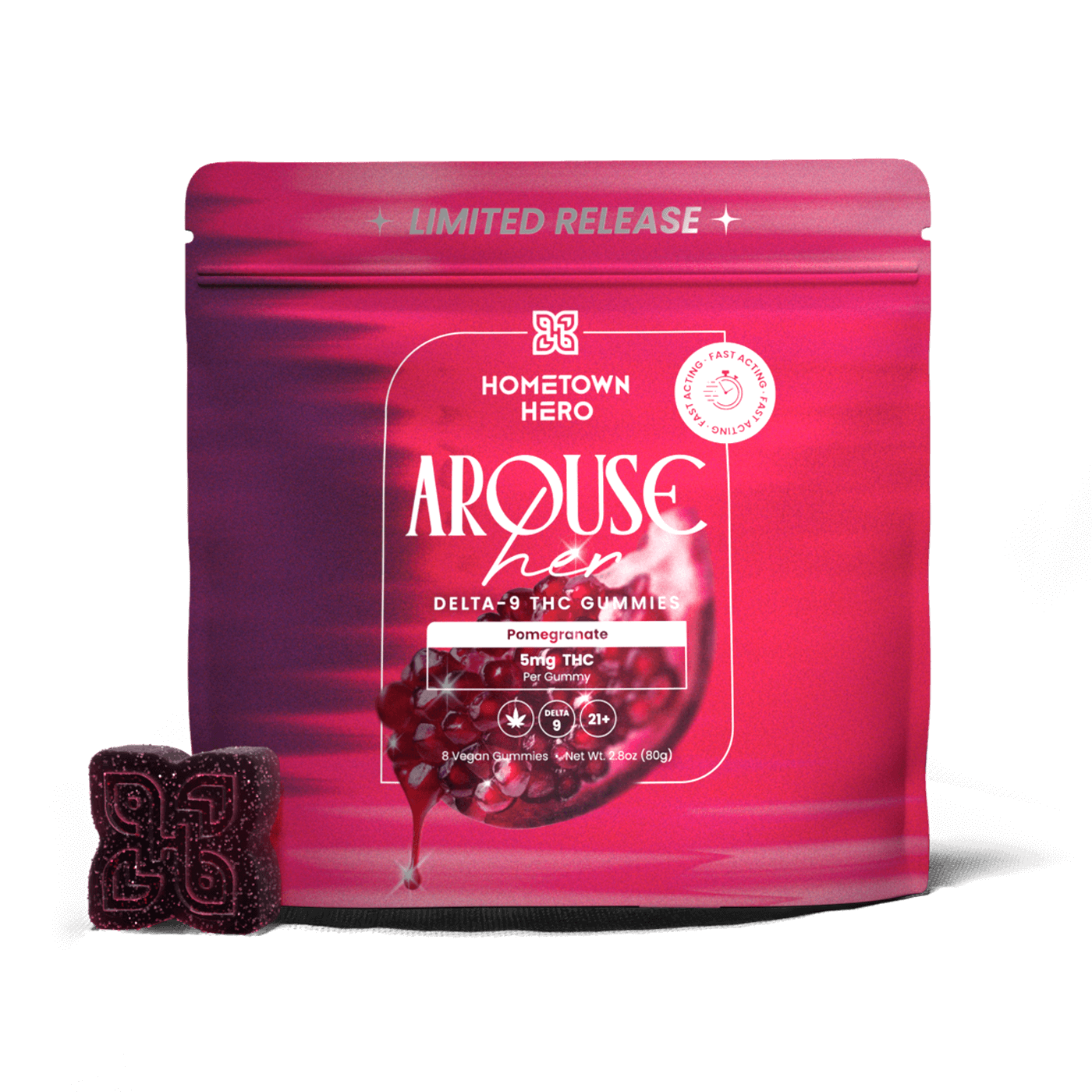arouse her gummy bag with gummy in front