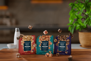 three bags of cereal bites