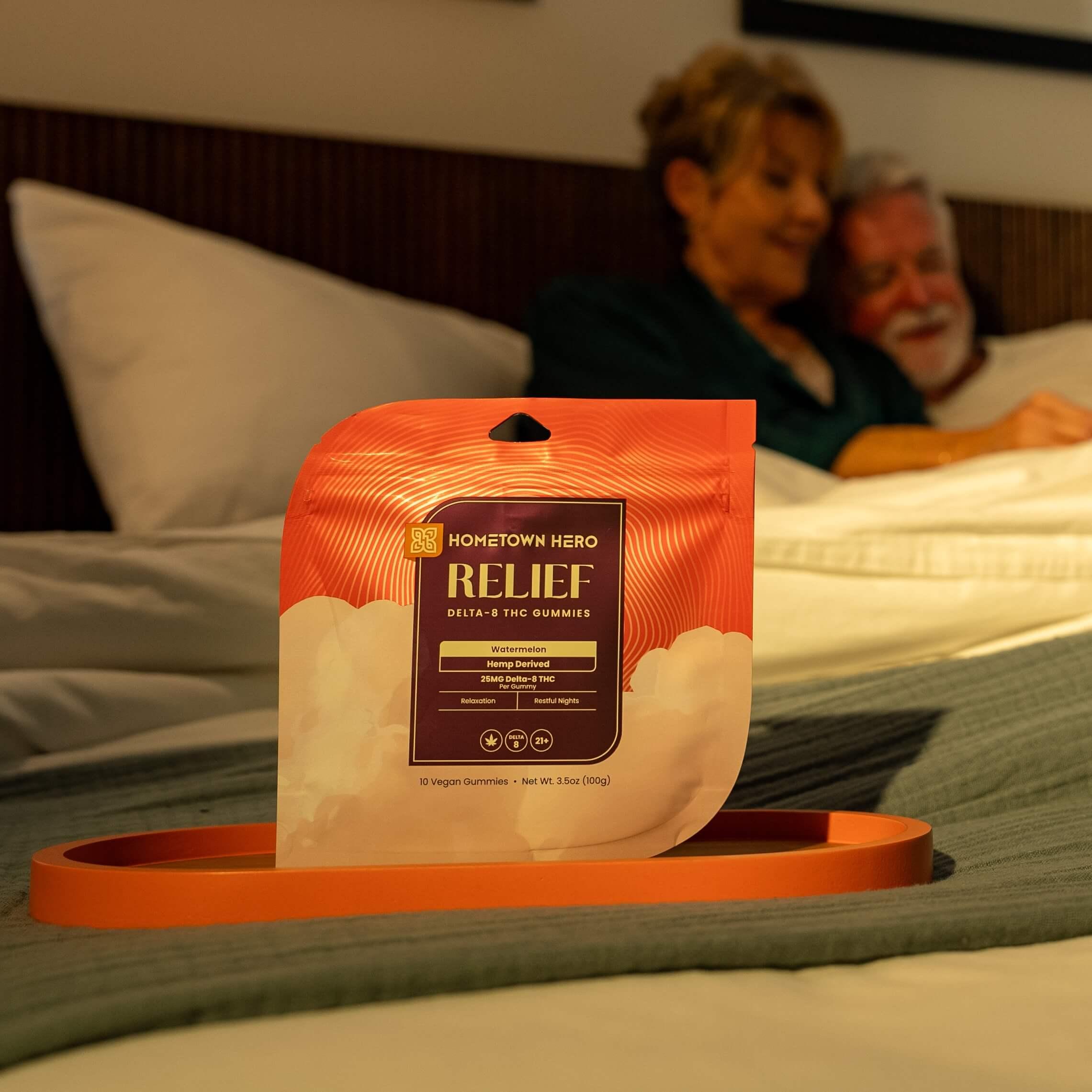 watermelon relief gummies on bed